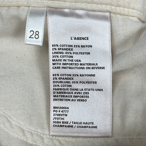 NWT L’Agence Jyothi Velvet Skinny Jeans Champagne Cream Crop Split Hem Sz 28 - Picture 10 of 15